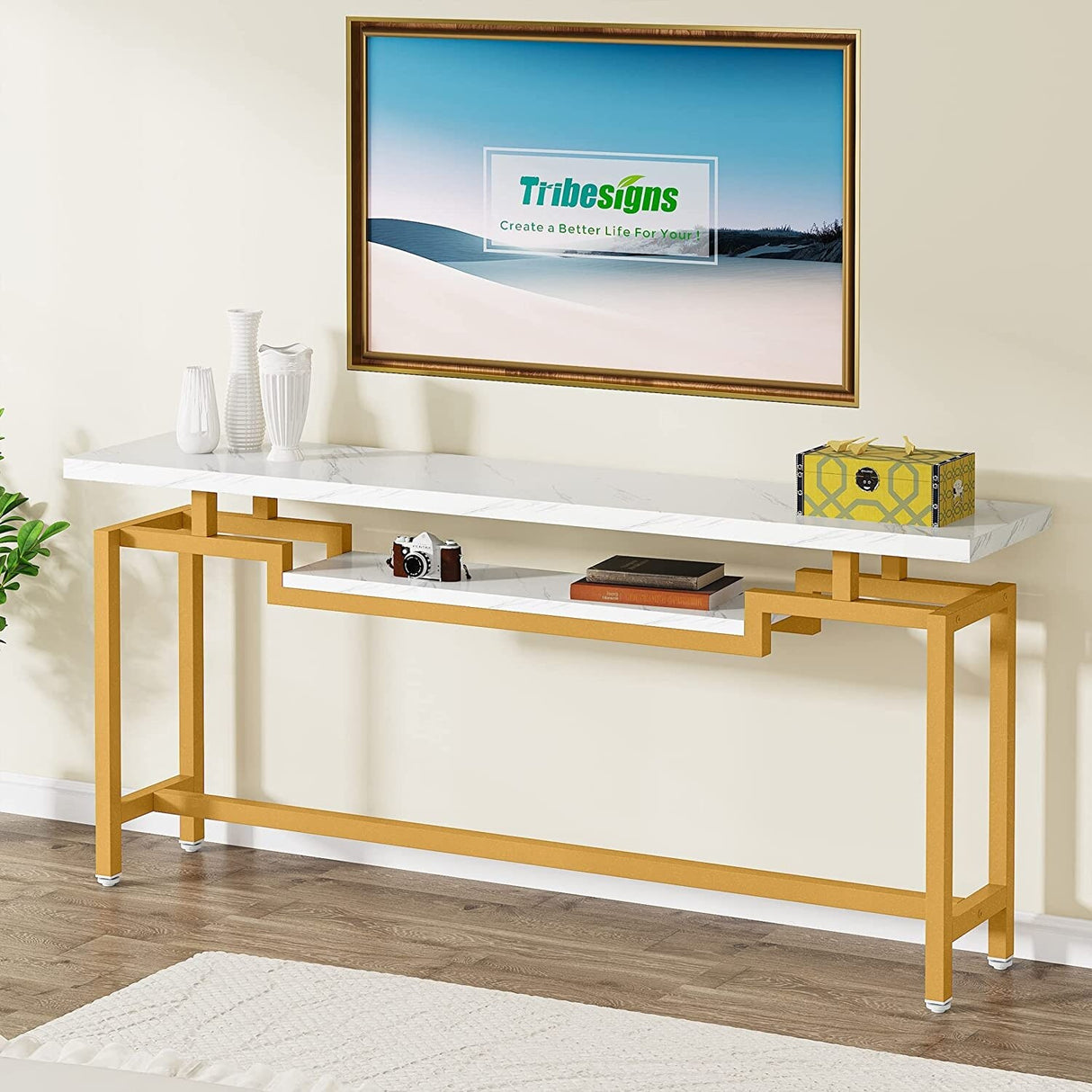 70 inch Console Table Narrow Long Behind Sofa Table with 2 Ties