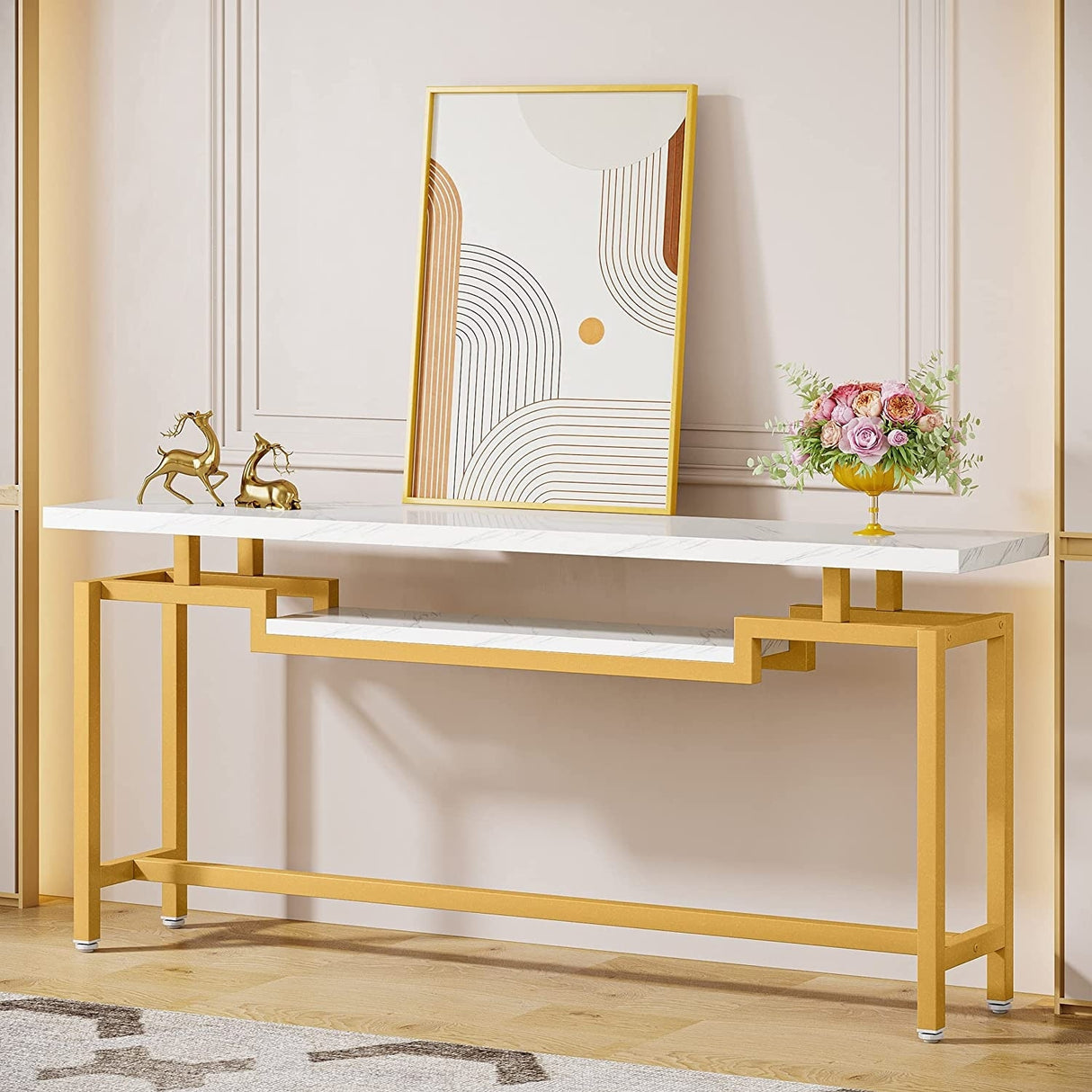 70 inch Console Table Narrow Long Behind Sofa Table with 2 Ties