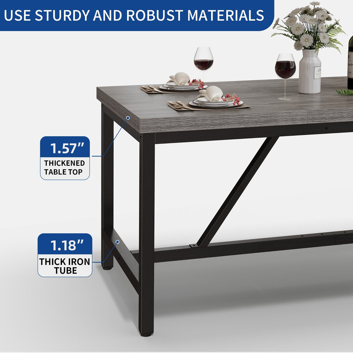 70 x 35 Inch Large Wood Dining Table for 6-8 People with Metal Frame - 70 in
