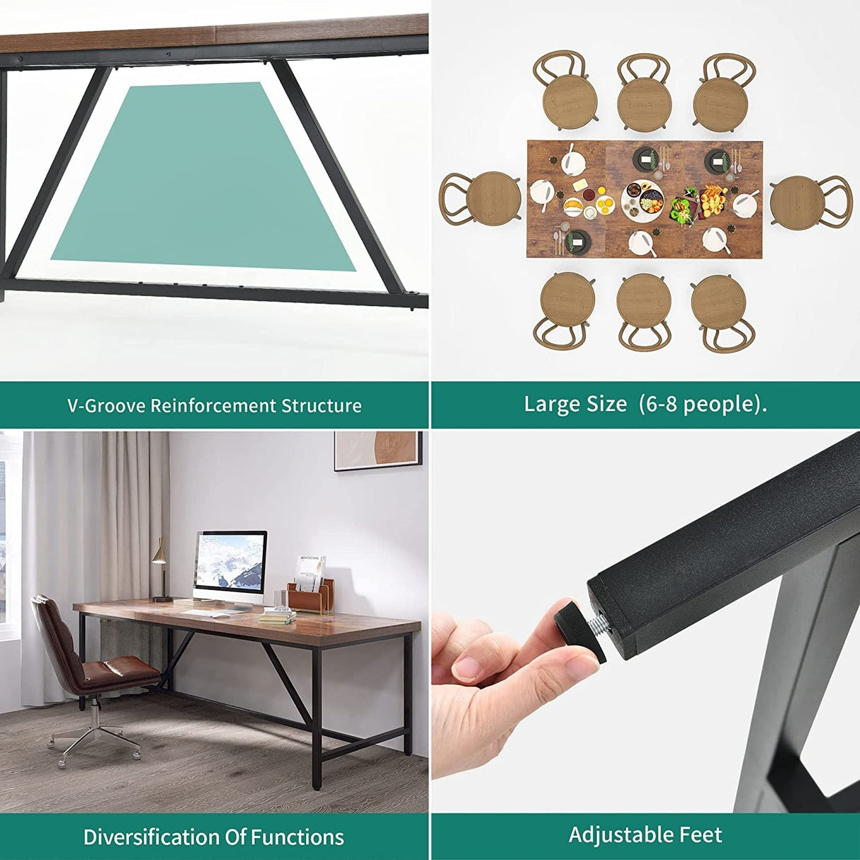 70 x 35 Inch Large Wood Dining Table for 6-8 People with Metal Frame - 70 in