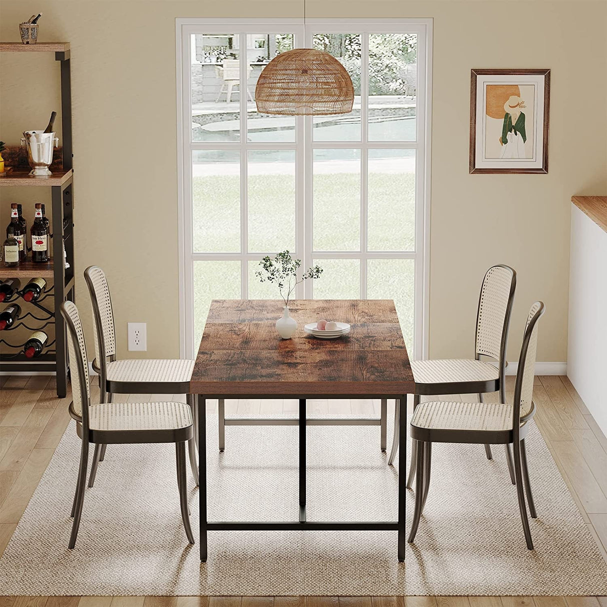70 x 35 Inch Large Wood Dining Table for 6-8 People with Metal Frame - 70 in