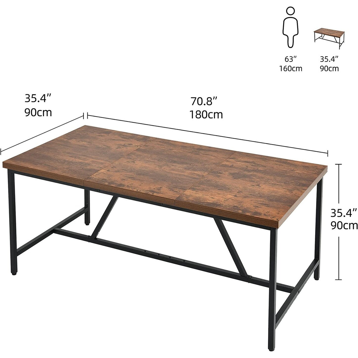 70 x 35 Inch Large Wood Dining Table for 6-8 People with Metal Frame - 70 in