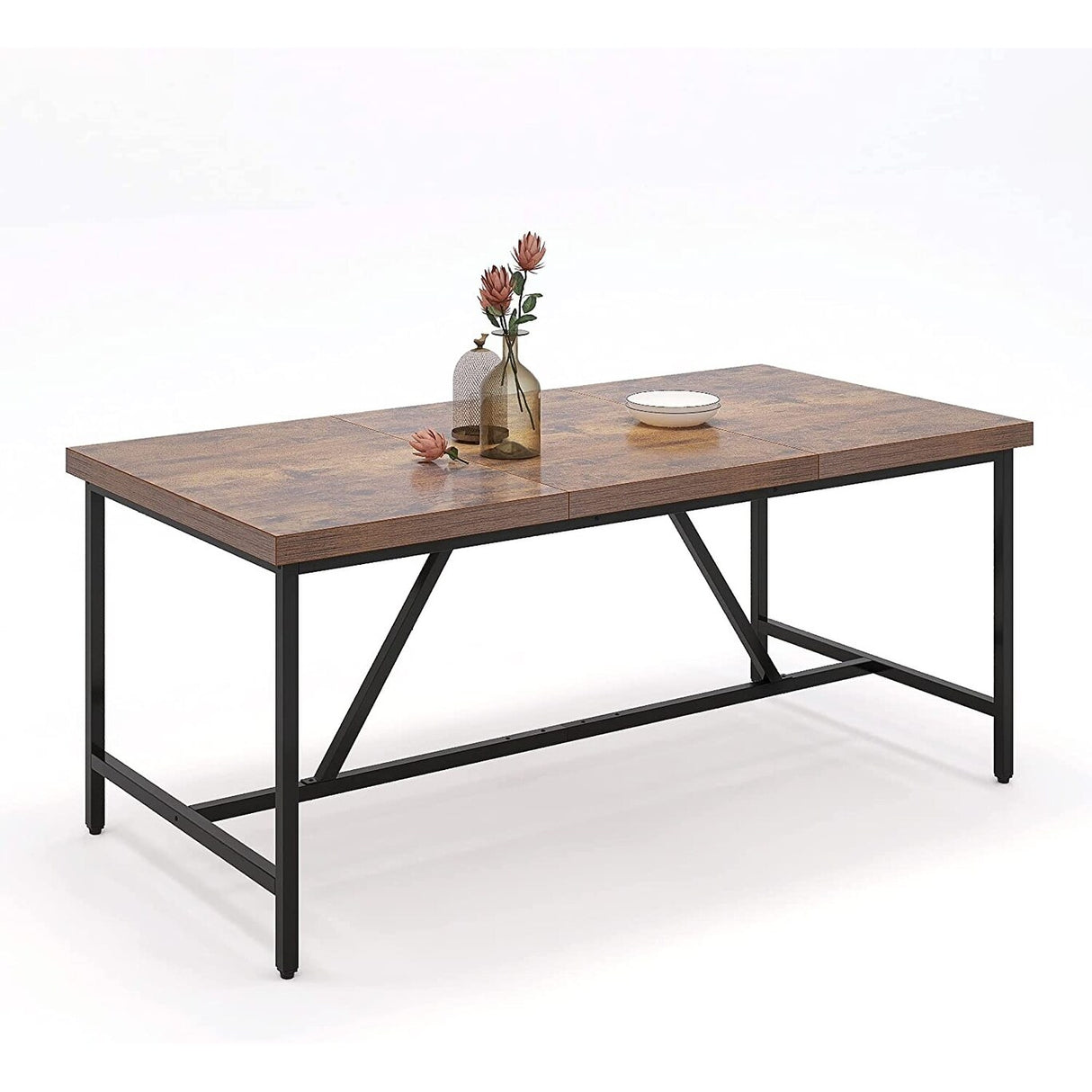 70 x 35 Inch Large Wood Dining Table for 6-8 People with Metal Frame - 70 in