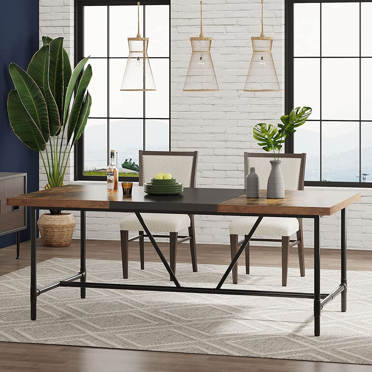 70.8 x 35.4 inch Dining Table for 6-8, Kitchen Dining Room Table with Tube Metal Frame,Brown