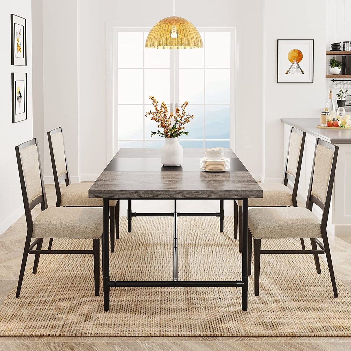70.8 x 35.4 inch Dining Table for 6-8, Kitchen Dining Room Table with Tube Metal Frame,Brown