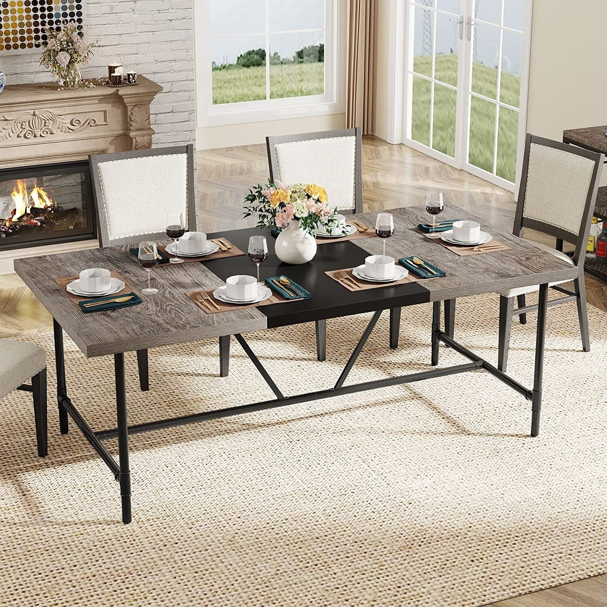 70.8 x 35.4 inch Dining Table for 6-8, Kitchen Dining Room Table with Tube Metal Frame,Brown