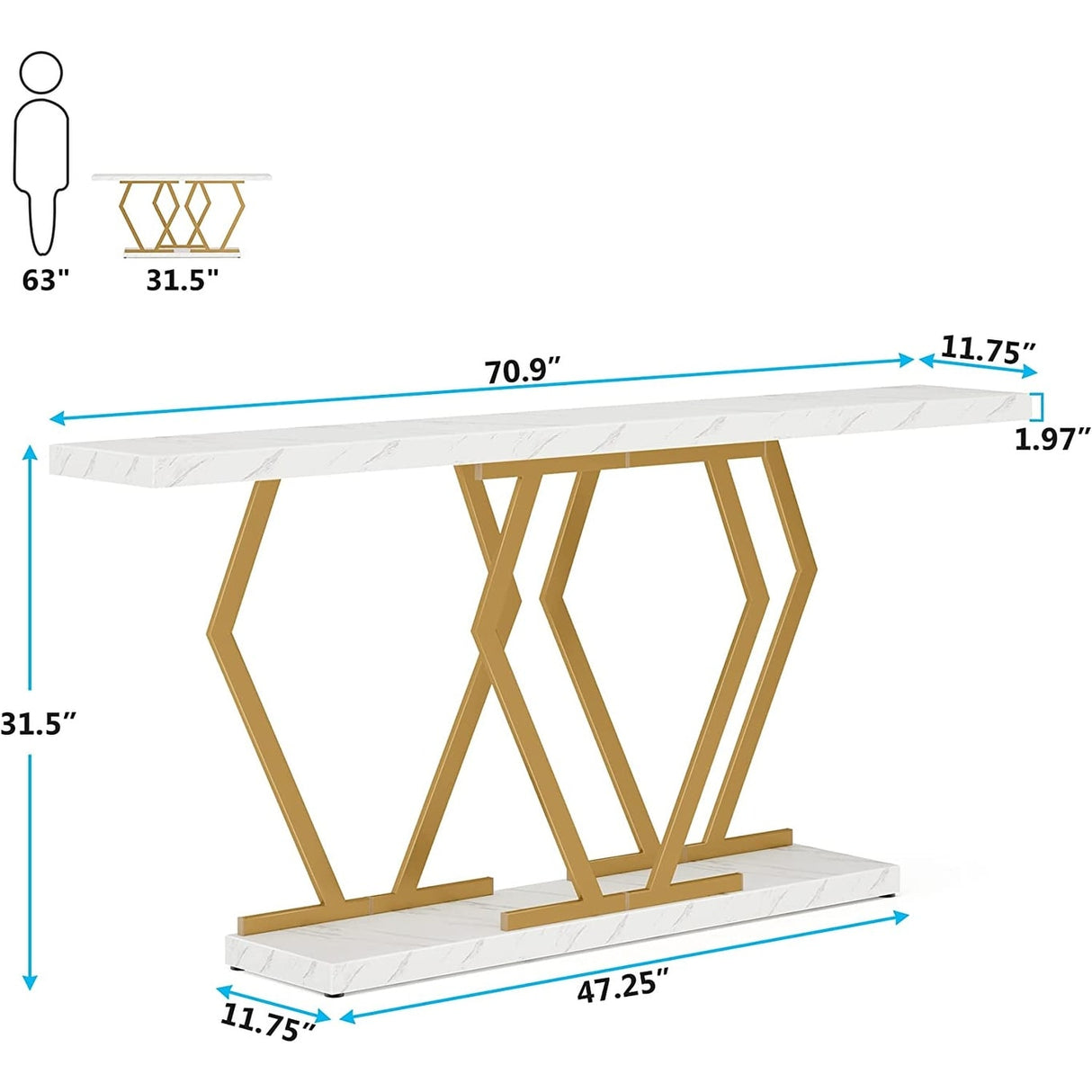 70.9 Inch Long Sofa Console Table for Entryway,Modern Hallway Accent Tables with Stylish Metal Legs