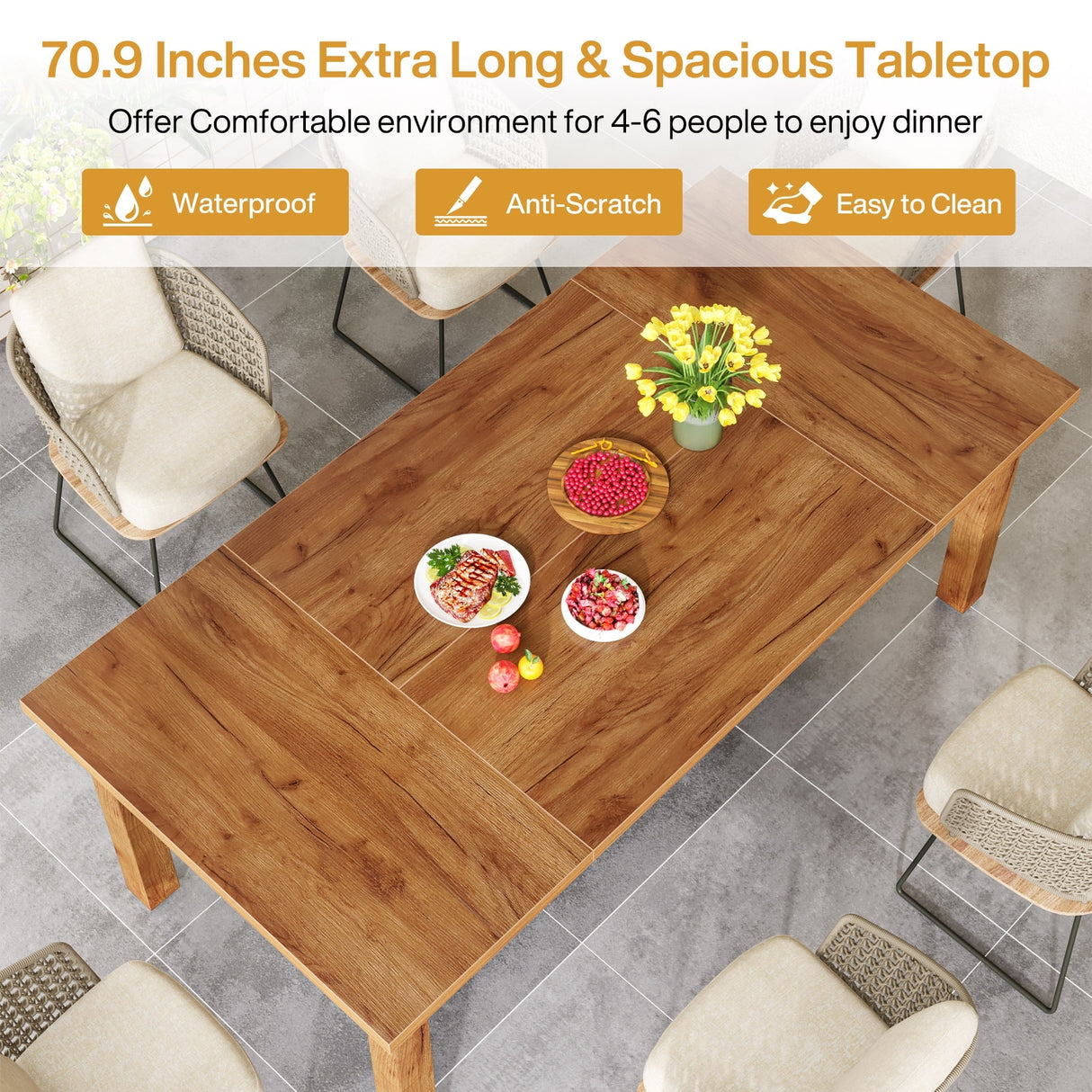70.86" Wood Dining Table for 6-8 People with Thickened Solid Wood Legs