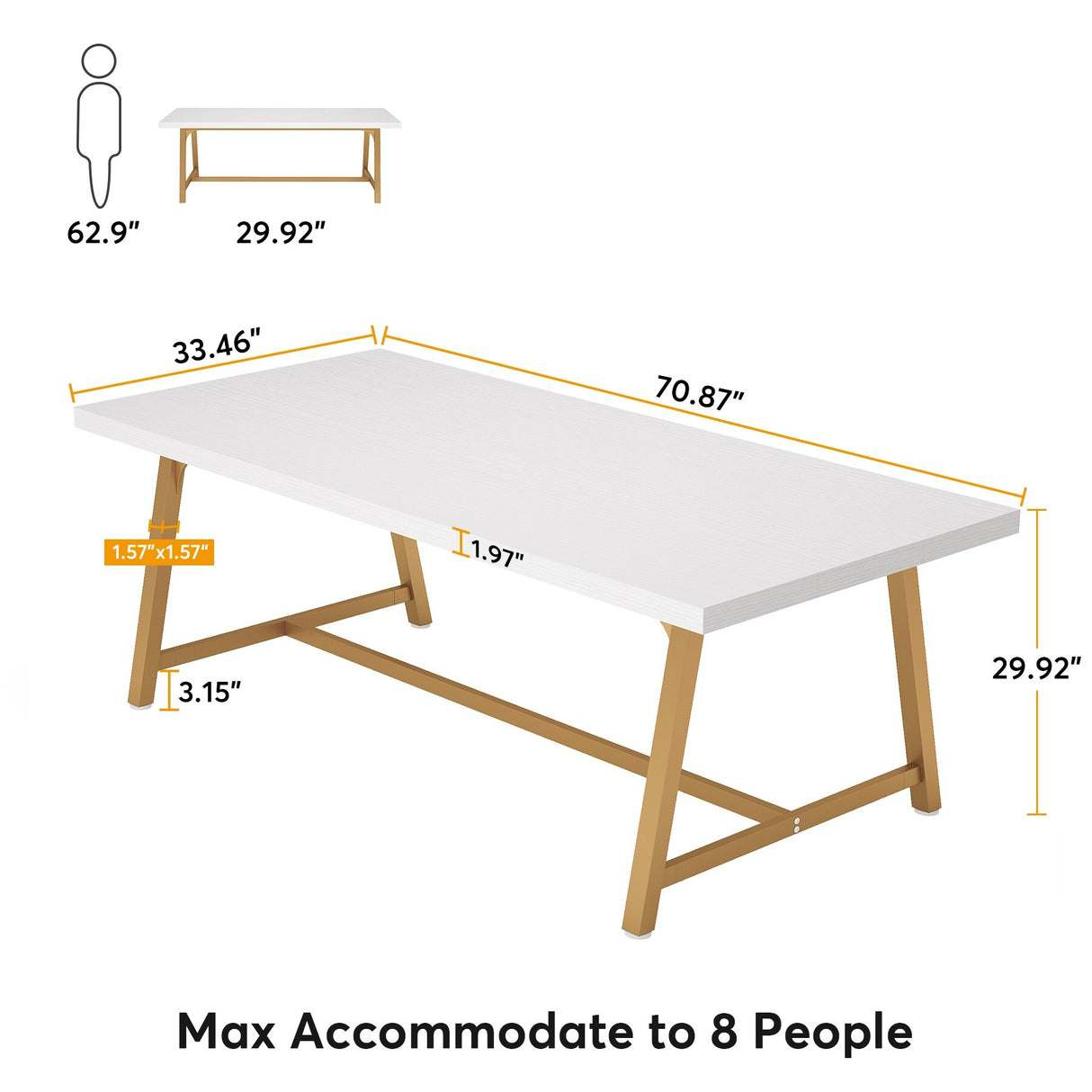 70.87 Inches Dining Table for 8 People