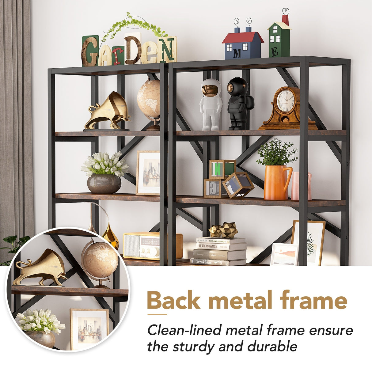 71 Inch Industrial Bookshelf, 6 Shelf Etagere Bookcase,Free Standing Open Book Shelves Storage Display Shelf