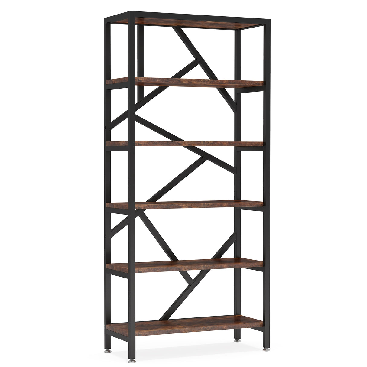 71 Inch Industrial Bookshelf, 6 Shelf Etagere Bookcase,Free Standing Open Book Shelves Storage Display Shelf