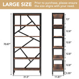 71 Inch Industrial Bookshelf, 6 Shelf Etagere Bookcase,Free Standing Open Book Shelves Storage Display Shelf