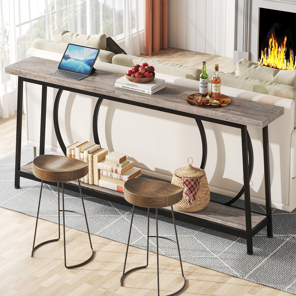 70.9 Inch Extra Long Narrow Sofa Console Table with Metal Frame for Entryway Living Room