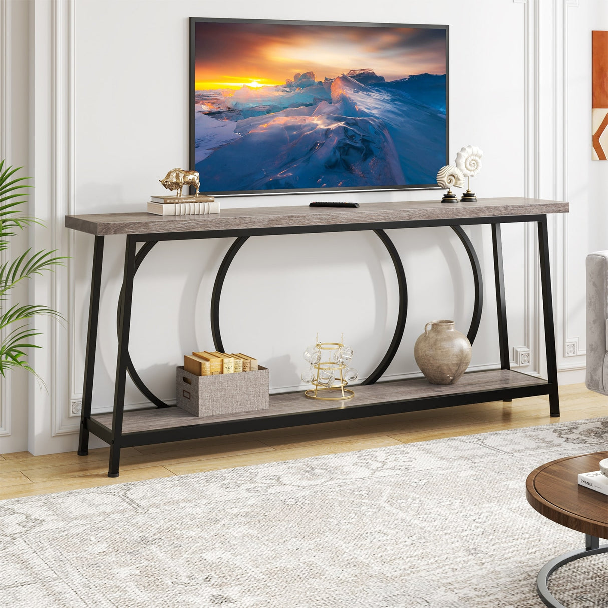 70.9 Inch Extra Long Narrow Sofa Console Table with Metal Frame for Entryway Living Room
