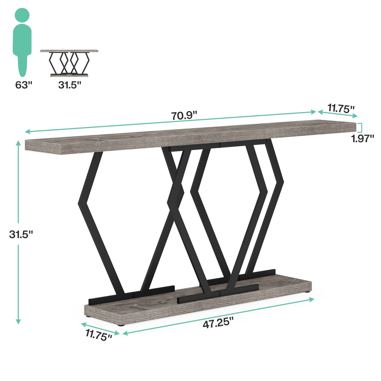 70.9 Inch Long Sofa Console Table for Entryway,Modern Hallway Accent Tables with Stylish Metal Legs