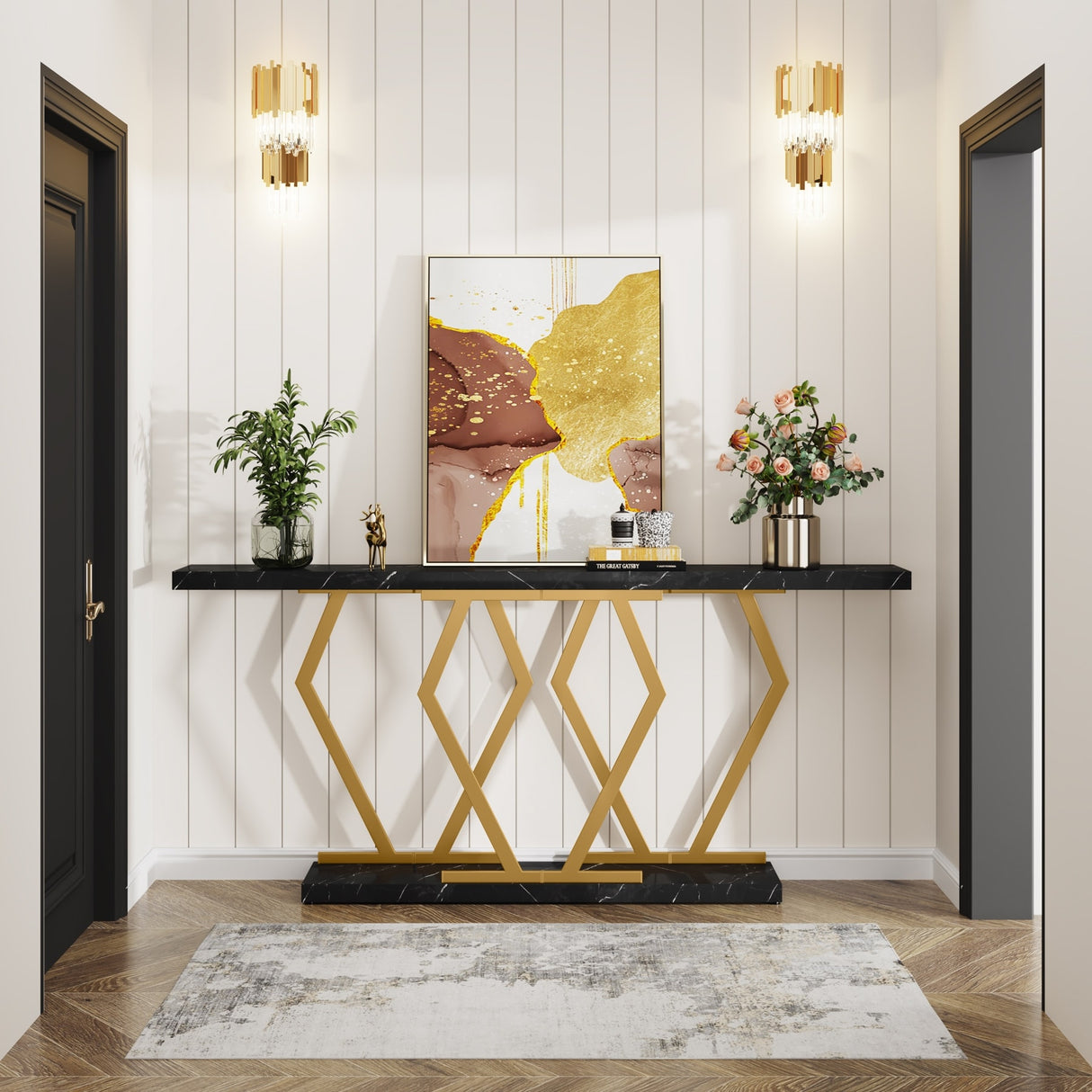 70.9 Inch Long Sofa Console Table for Entryway,Modern Hallway Accent Tables with Stylish Metal Legs