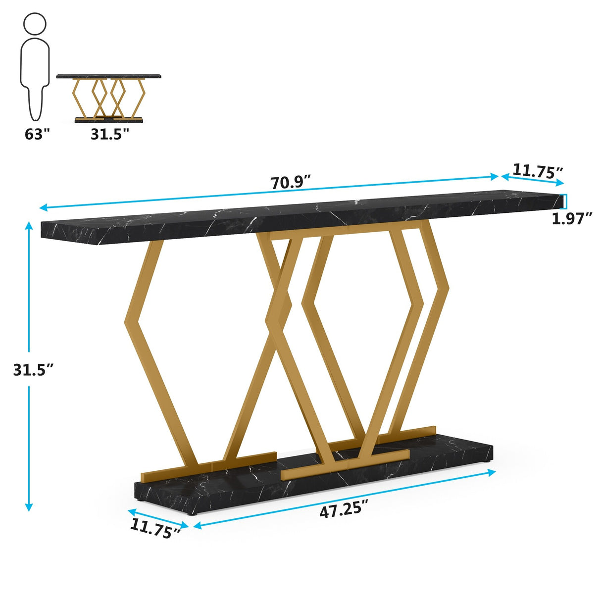 70.9 Inch Long Sofa Console Table for Entryway,Modern Hallway Accent Tables with Stylish Metal Legs