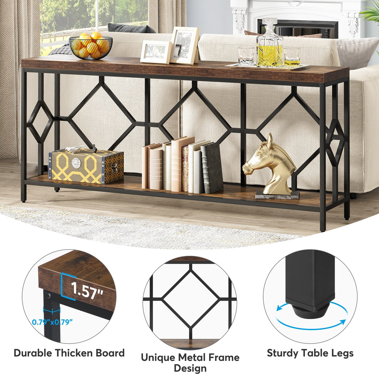 70.9 Inche Extral Long Console Sofa Accent Table for Entryway Living Room