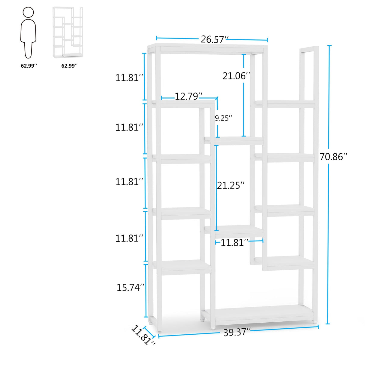 6-Tier Tall Bookshelf and Bookcase, 70.9 inch 12-Shelf Display Shelves for Living Room