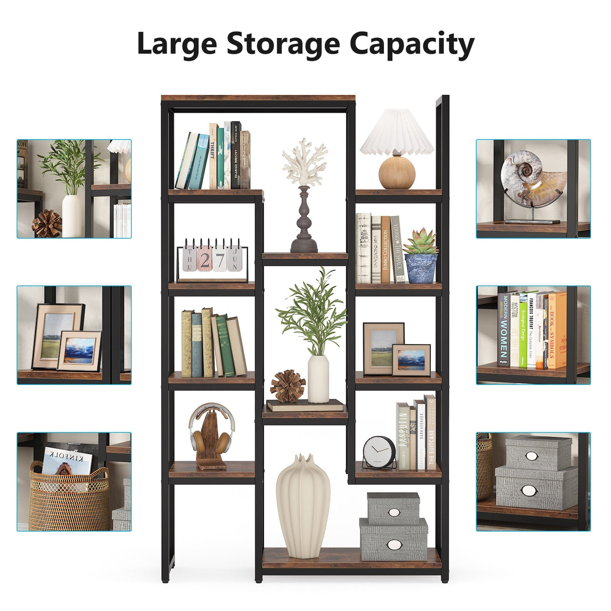 6-Tier Tall Bookshelf and Bookcase, 70.9 inch 12-Shelf Display Shelves for Living Room