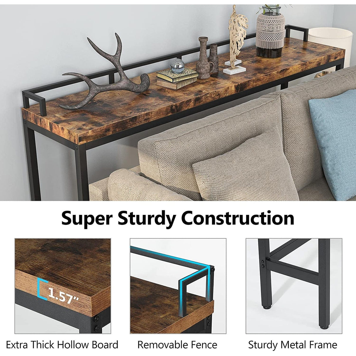 70.9" Extra Long Sofa Console Table, Behind The Couch Table Narrow Entryway Table