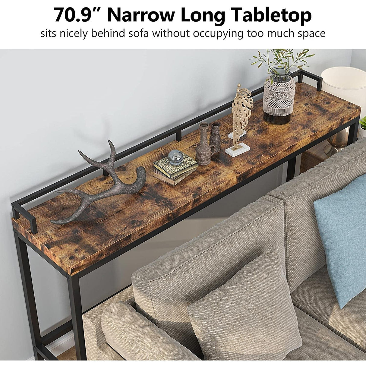 70.9" Extra Long Sofa Console Table, Behind The Couch Table Narrow Entryway Table