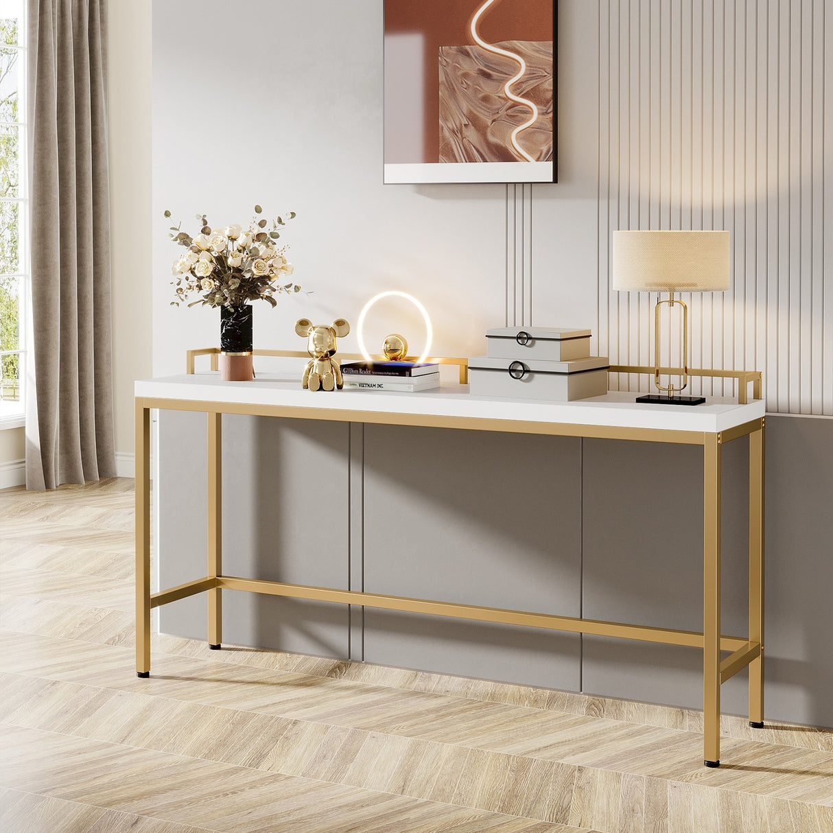 70.9" Extra Long Sofa Console Table, Behind The Couch Table Narrow Entryway Table