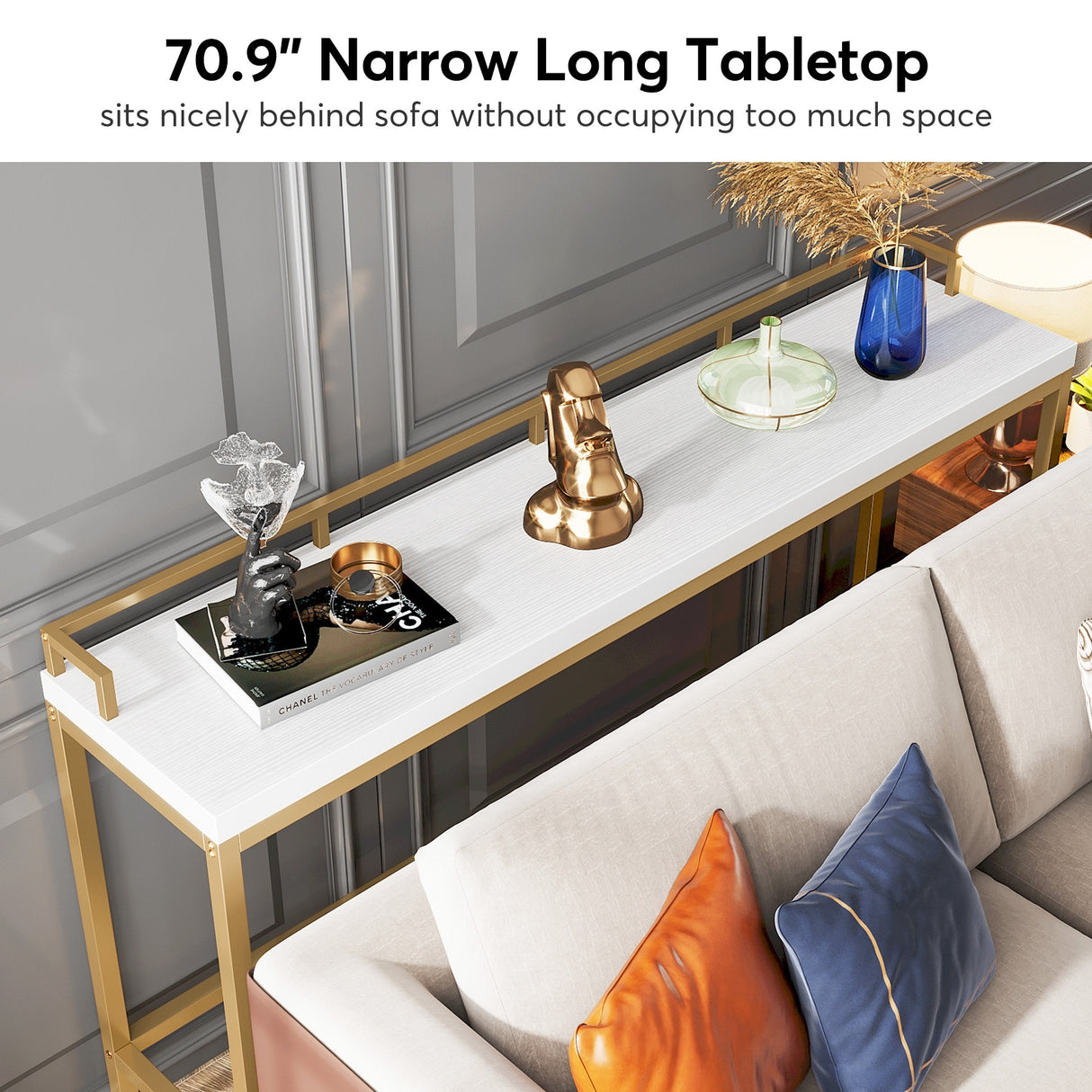 70.9" Extra Long Sofa Console Table, Behind The Couch Table Narrow Entryway Table