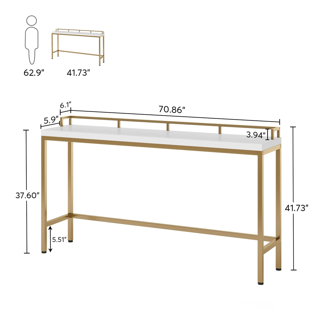 70.9" Extra Long Sofa Console Table, Behind The Couch Table Narrow Entryway Table