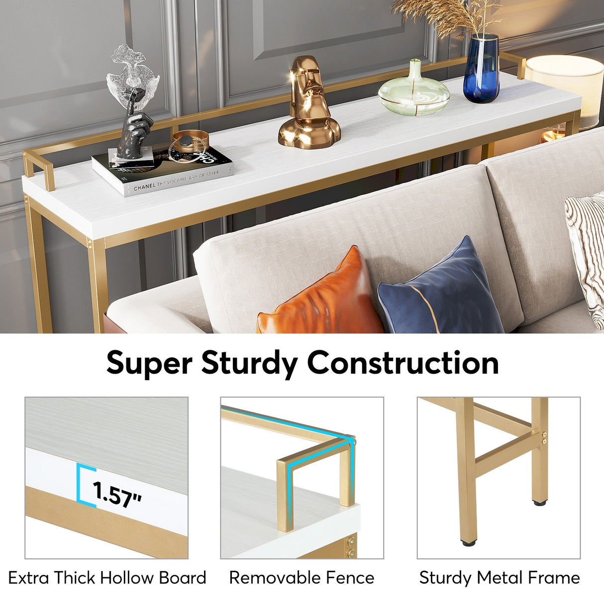 70.9" Extra Long Sofa Console Table, Behind The Couch Table Narrow Entryway Table