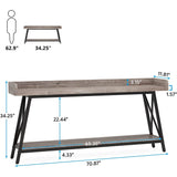 70.9 inch Long Entryway Table, Narrow Sofa Console Table Behind Couch Brown