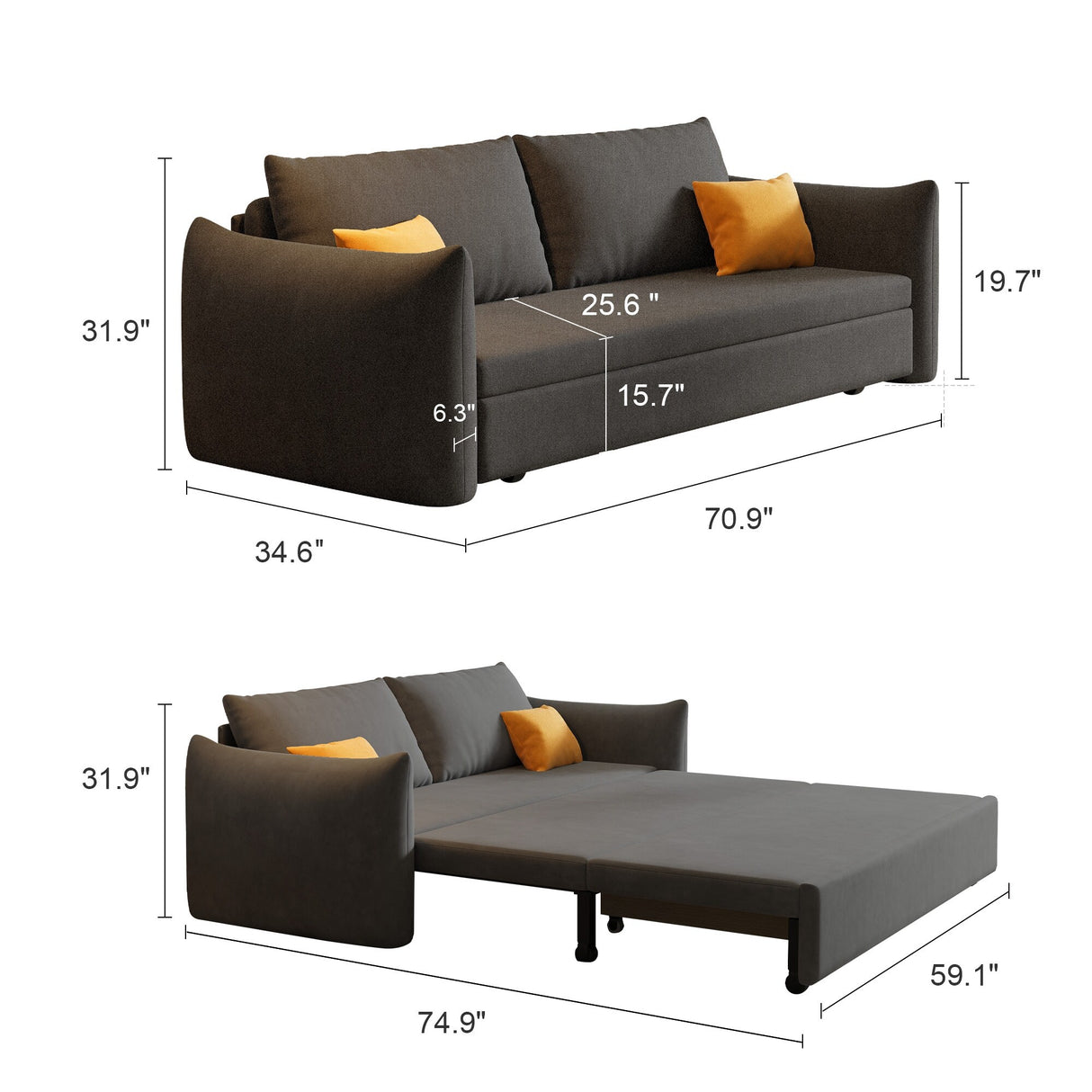 70.9" Double Sleeper Sofa & Sofa Bed Pull Out Couch with Storage - 70'9" x 34'6"