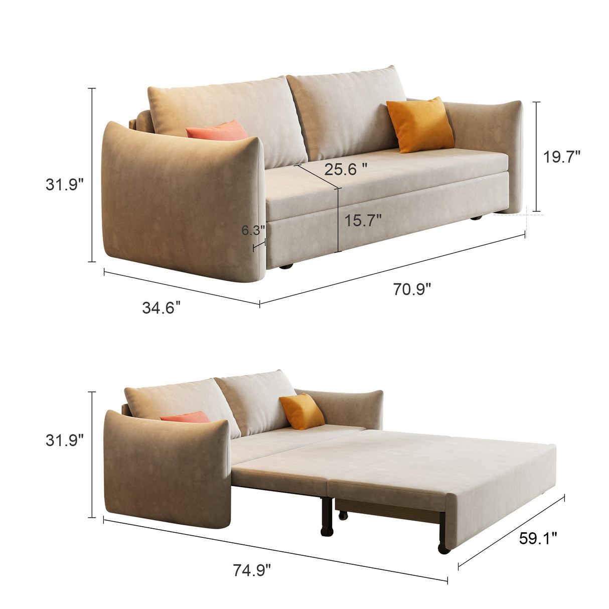 70.9" Double Sleeper Sofa & Sofa Bed Pull Out Couch with Storage - 70'9" x 34'6"