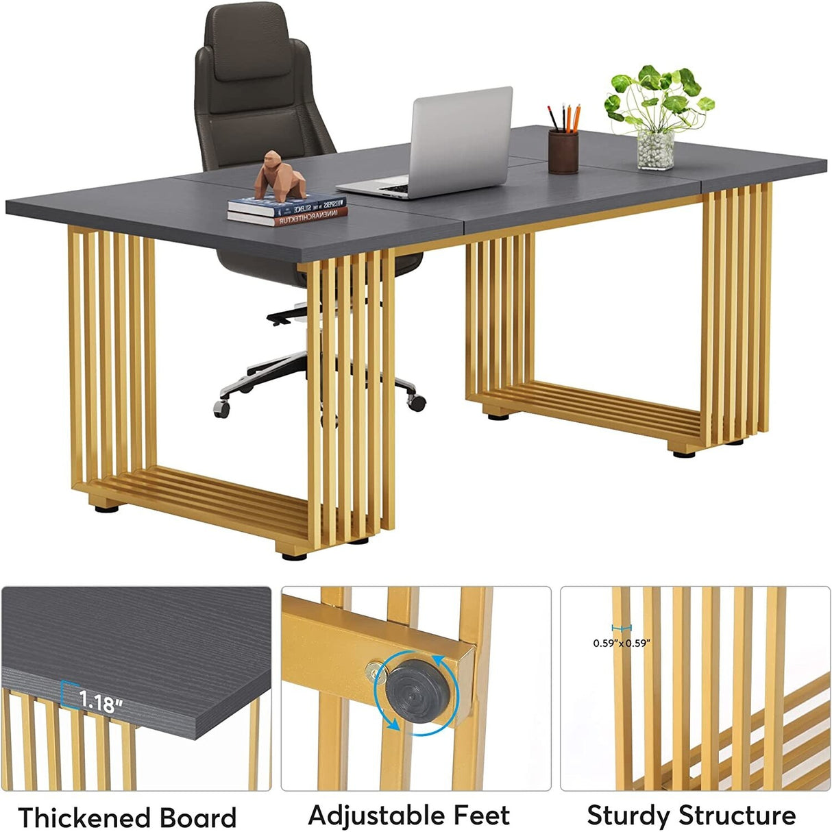 70.9" Modern Office Desk, Wood Computer Desk Large Executive Desk