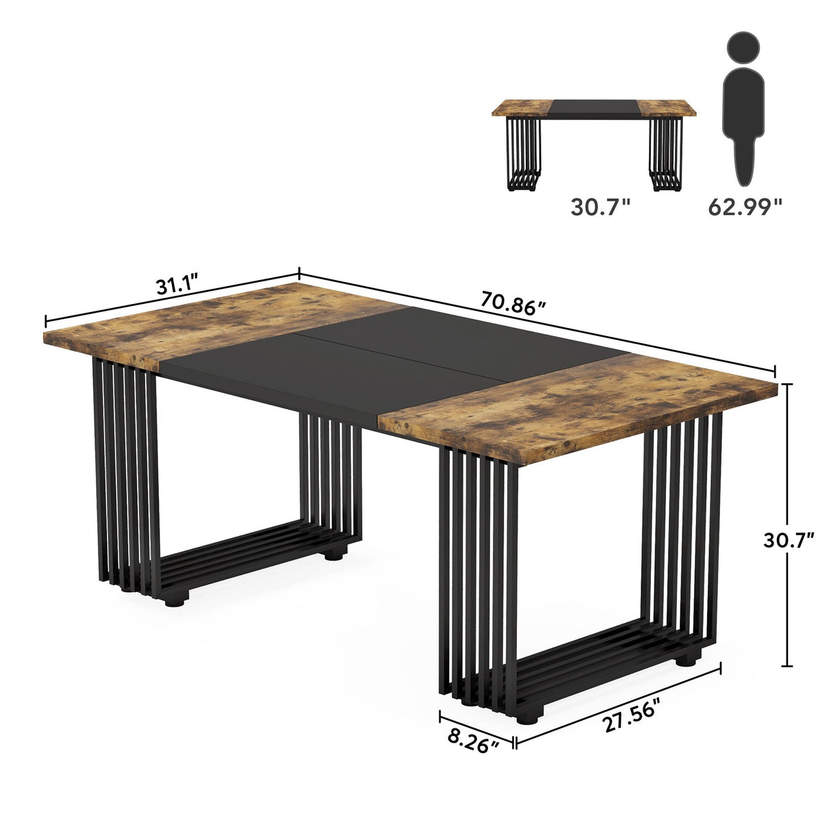 70.9" Modern Office Desk, Wood Computer Desk Large Executive Desk