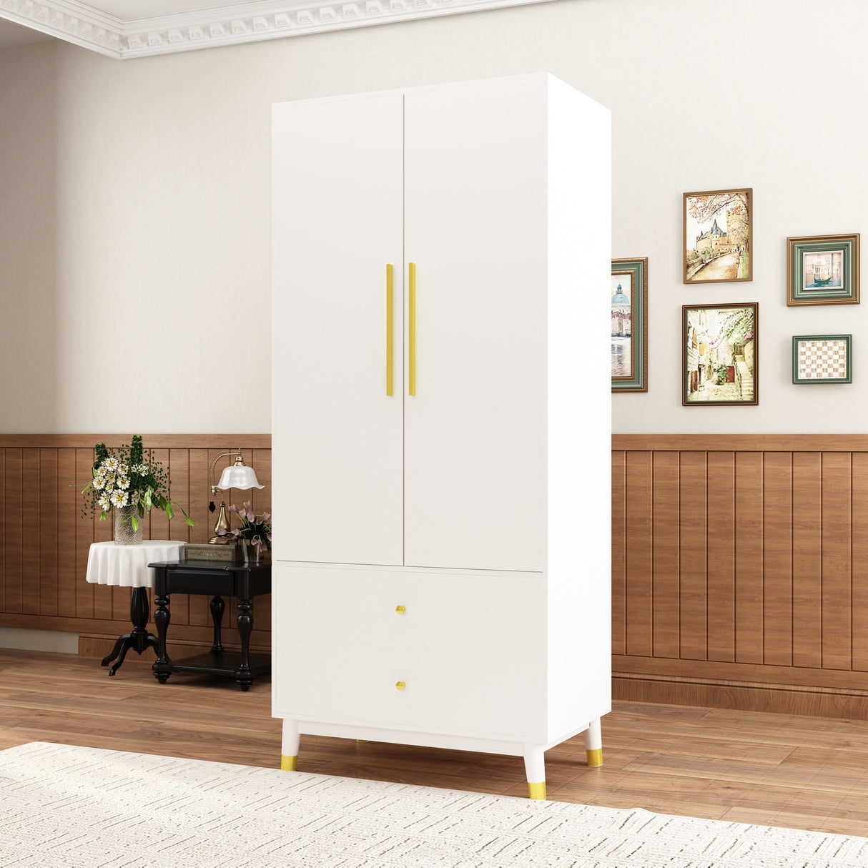 70.9"H Armoires & Wardrobe Two Drawers Hanging Storage Closet Cabinet