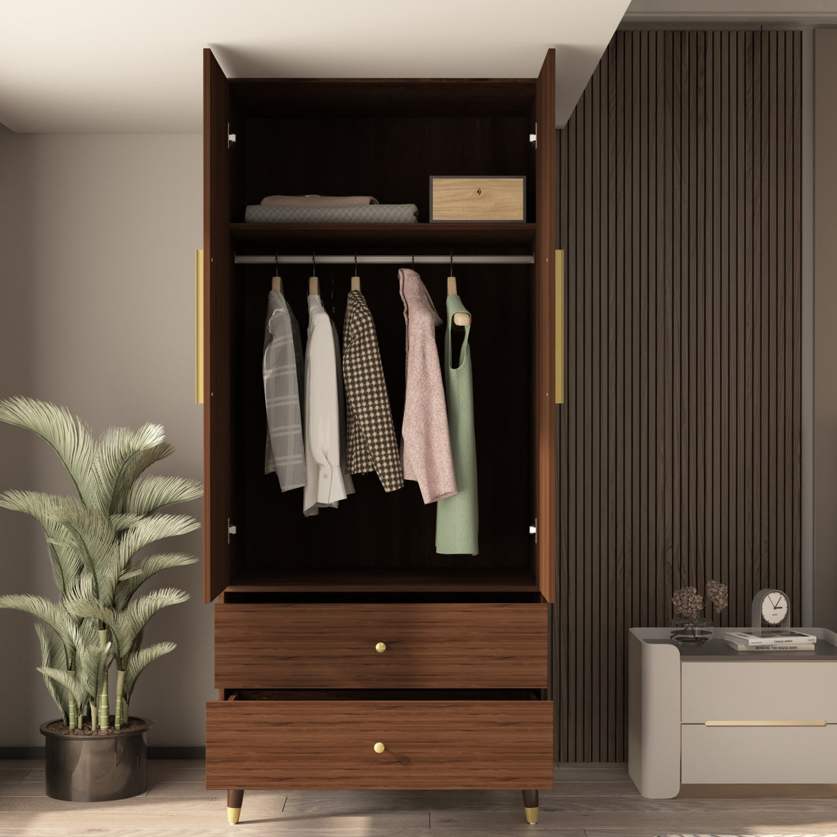 70.9"H Armoires & Wardrobe Two Drawers Hanging Storage Closet Cabinet