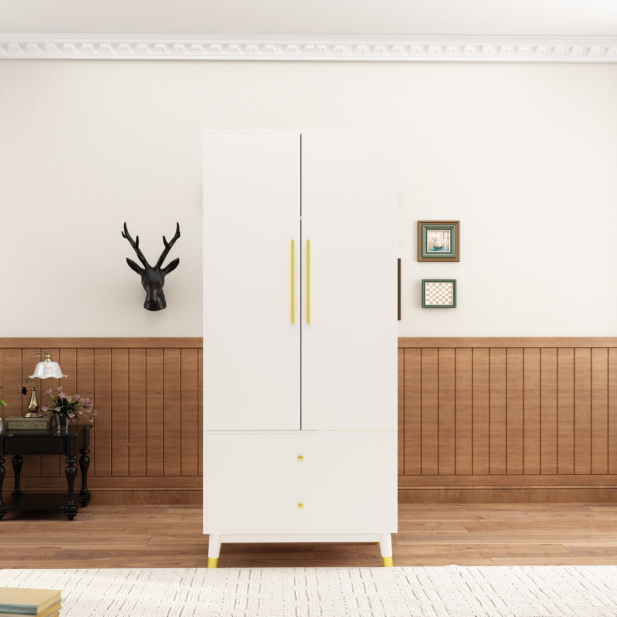 70.9"H Armoires & Wardrobe Two Drawers Hanging Storage Closet Cabinet