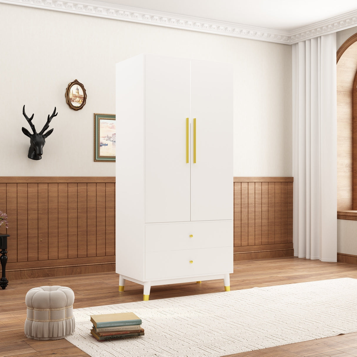 70.9"H Armoires & Wardrobe Two Drawers Hanging Storage Closet Cabinet