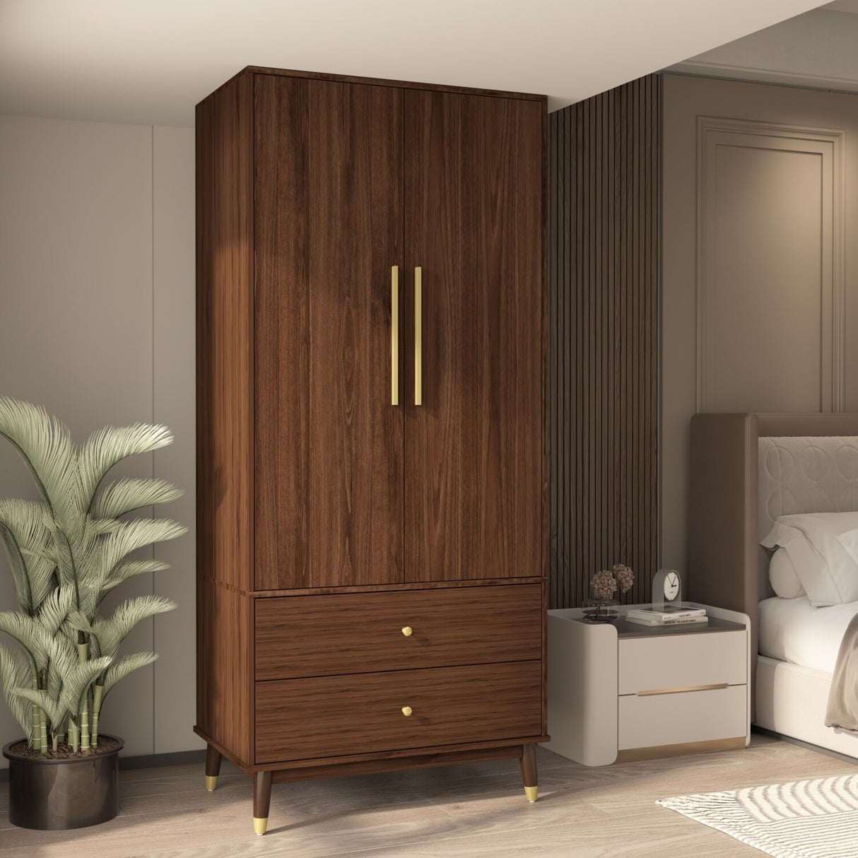 70.9"H Armoires & Wardrobe Two Drawers Hanging Storage Closet Cabinet