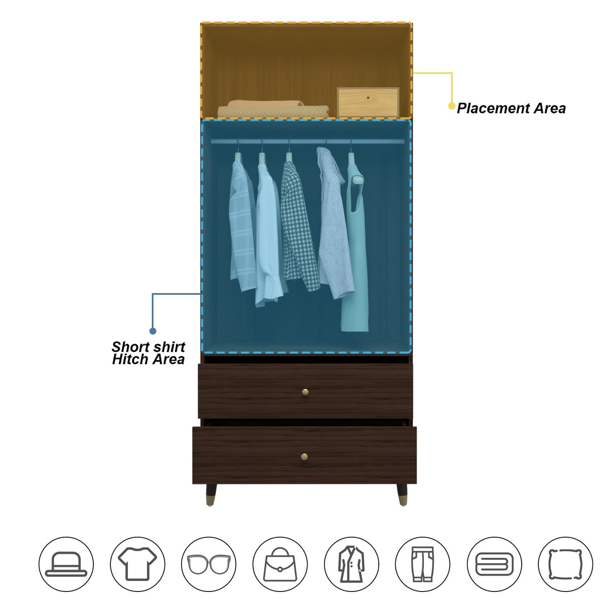 70.9"H Armoires & Wardrobe Two Drawers Hanging Storage Closet Cabinet