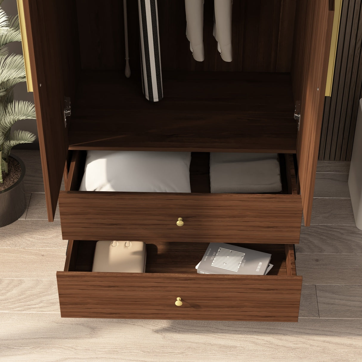 70.9"H Armoires & Wardrobe Two Drawers Hanging Storage Closet Cabinet