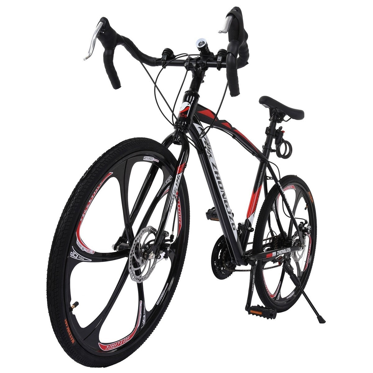700C Adult Road Bike Steel Frame 17in High Rim Wheel Dual Disc Brake 21 Speed Gear System Men Road Bicycle