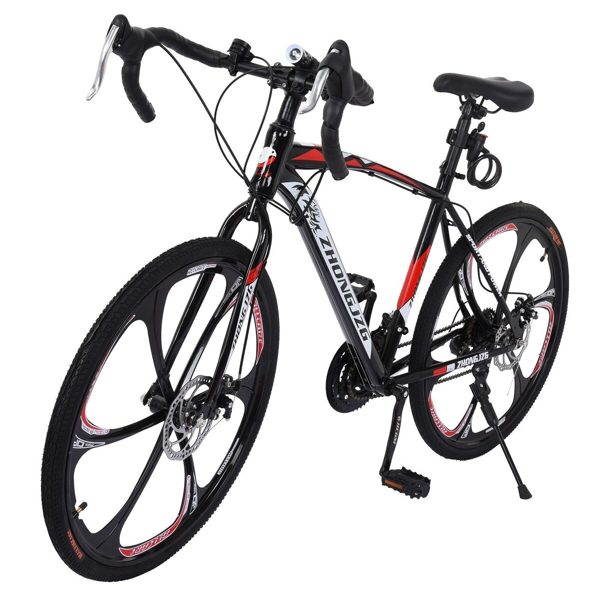 700C Adult Road Bike Steel Frame 17in High Rim Wheel Dual Disc Brake 21 Speed Gear System Men Road Bicycle