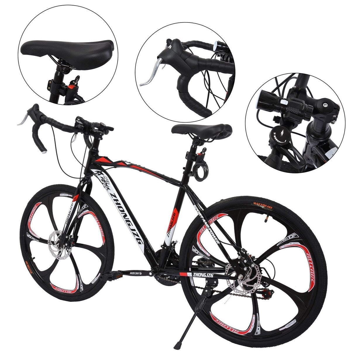700C Adult Road Bike Steel Frame 17in High Rim Wheel Dual Disc Brake 21 Speed Gear System Men Road Bicycle