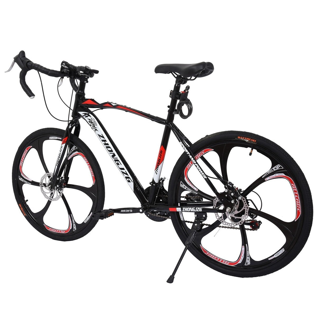 700C Adult Road Bike Steel Frame 17in High Rim Wheel Dual Disc Brake 21 Speed Gear System Men Road Bicycle