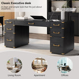 70" Executive Desk with Metal Edge Trim, Writing Desk with 2 file drawers, USB Ports and Outlets, Desk with Hidden Compartment