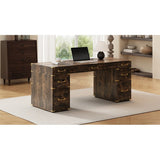 70" Executive Desk with Metal Edge Trim, Writing Desk with 2 file drawers, USB Ports and Outlets, Desk with Hidden Compartment