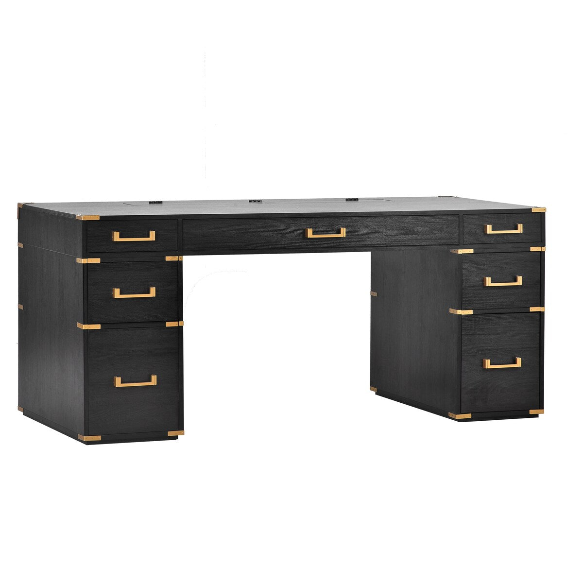70" Executive Desk with Metal Edge Trim, Writing Desk with 2 file drawers, USB Ports and Outlets, Desk with Hidden Compartment