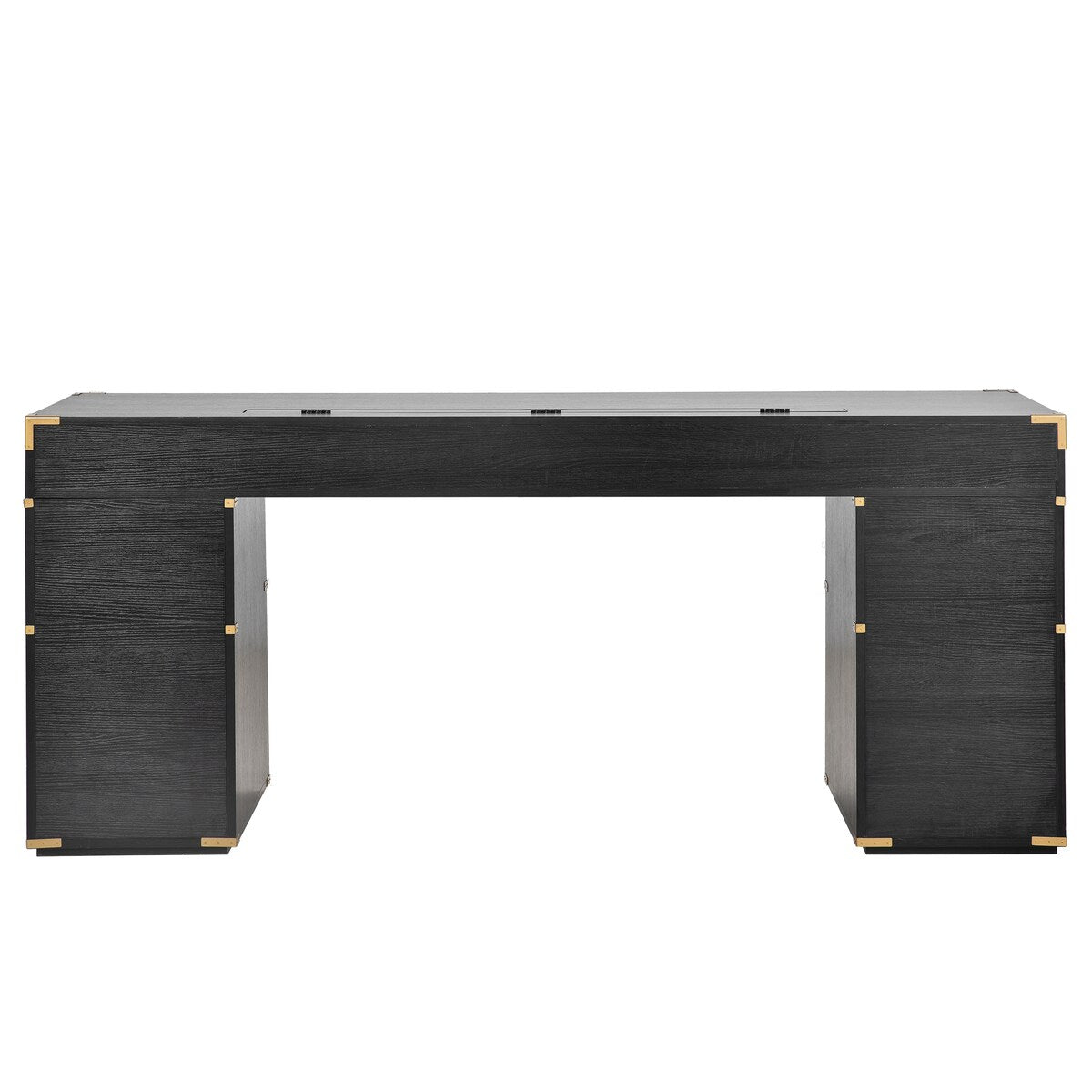 70" Executive Desk with Metal Edge Trim, Writing Desk with 2 file drawers, USB Ports and Outlets, Desk with Hidden Compartment